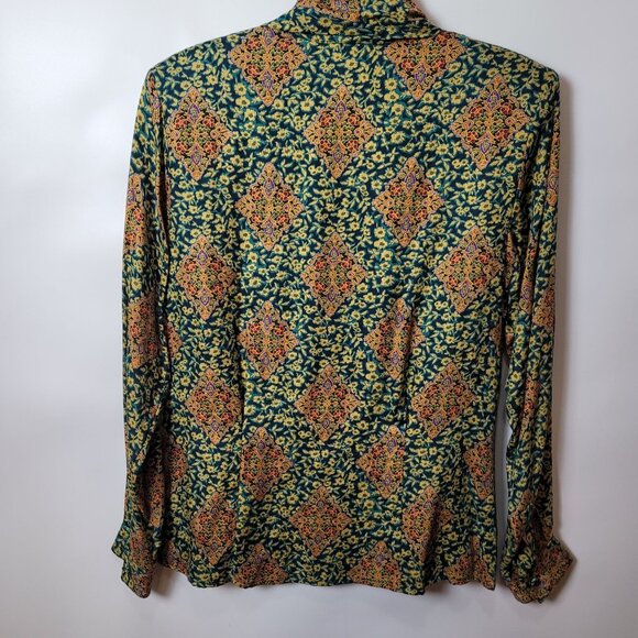Vintage Evan Picone Floral Print Button-Up Blouse With Tie Neck & Long Sleeves - Picture 5 of 14